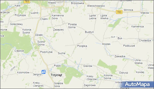 mapa Porąbka gmina Trzyciąż, Porąbka gmina Trzyciąż na mapie Targeo