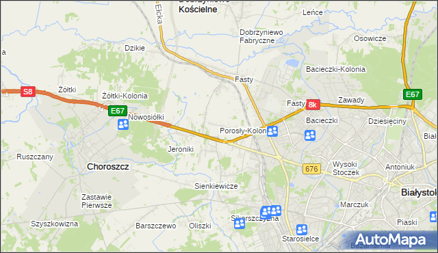 mapa Porosły-Kolonia, Porosły-Kolonia na mapie Targeo