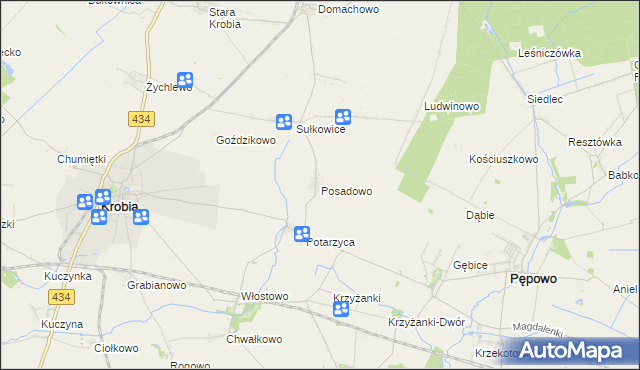 mapa Posadowo gmina Krobia, Posadowo gmina Krobia na mapie Targeo