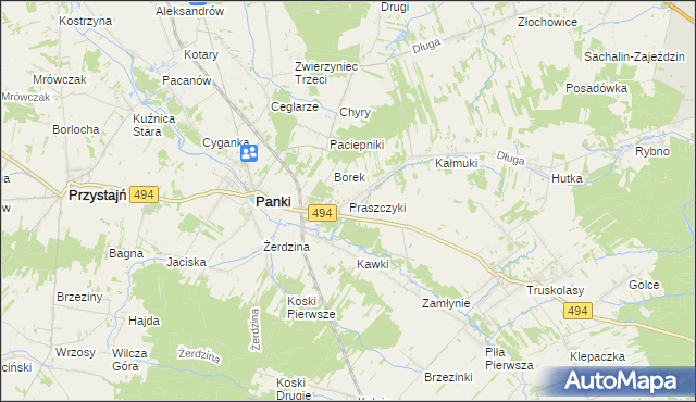 mapa Praszczyki, Praszczyki na mapie Targeo