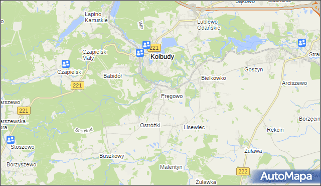 mapa Pręgowo gmina Kolbudy, Pręgowo gmina Kolbudy na mapie Targeo