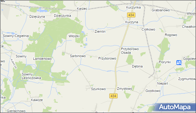 mapa Przyborowo gmina Krobia, Przyborowo gmina Krobia na mapie Targeo