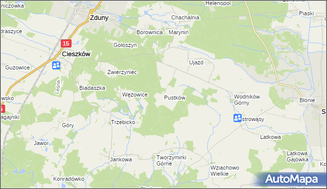 mapa Pustków gmina Cieszków, Pustków gmina Cieszków na mapie Targeo