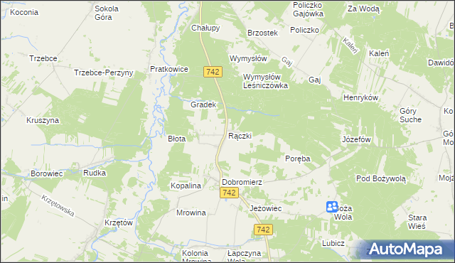 mapa Rączki gmina Kluczewsko, Rączki gmina Kluczewsko na mapie Targeo