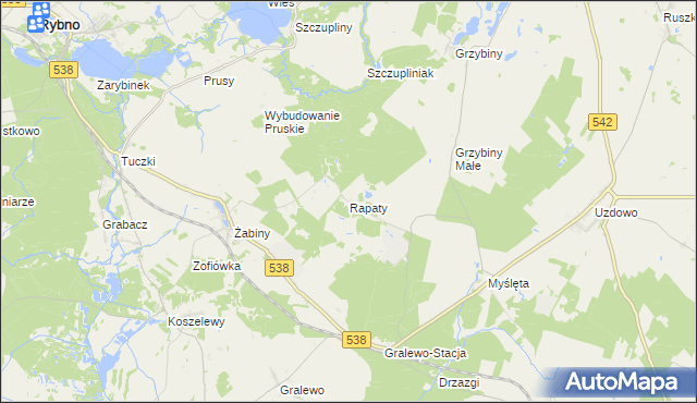 mapa Rapaty gmina Rybno, Rapaty gmina Rybno na mapie Targeo