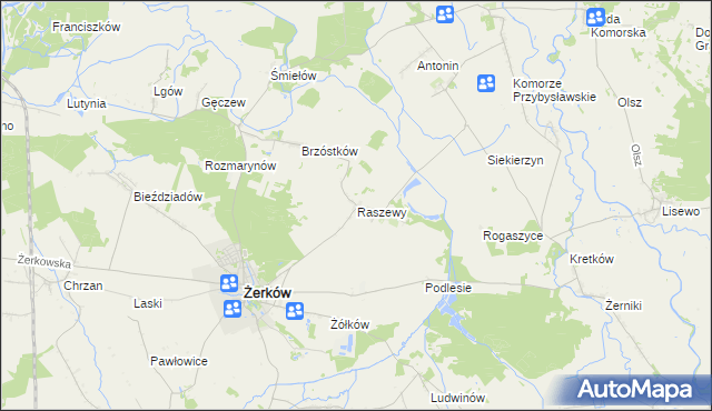mapa Raszewy gmina Żerków, Raszewy gmina Żerków na mapie Targeo