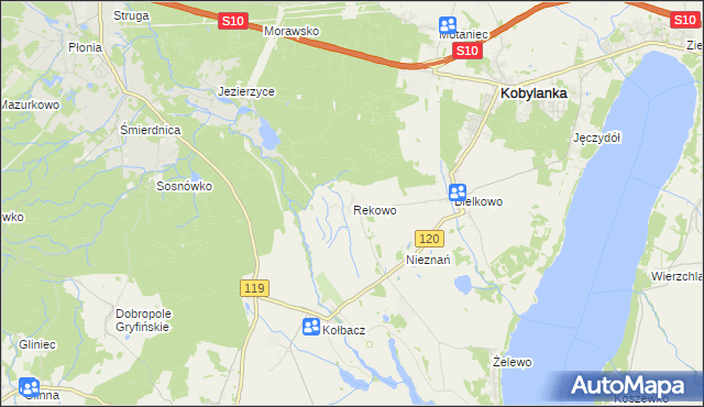 mapa Rekowo gmina Kobylanka, Rekowo gmina Kobylanka na mapie Targeo
