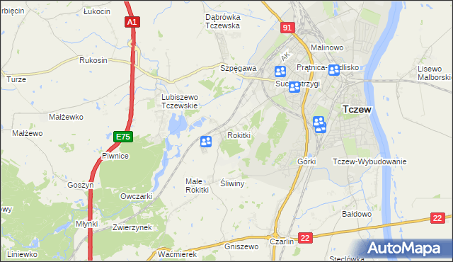 mapa Rokitki gmina Tczew, Rokitki gmina Tczew na mapie Targeo