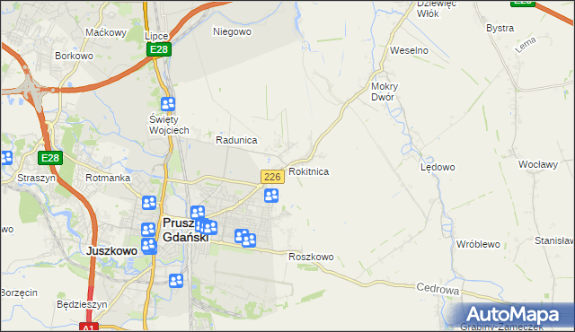 mapa Rokitnica gmina Pruszcz Gdański, Rokitnica gmina Pruszcz Gdański na mapie Targeo