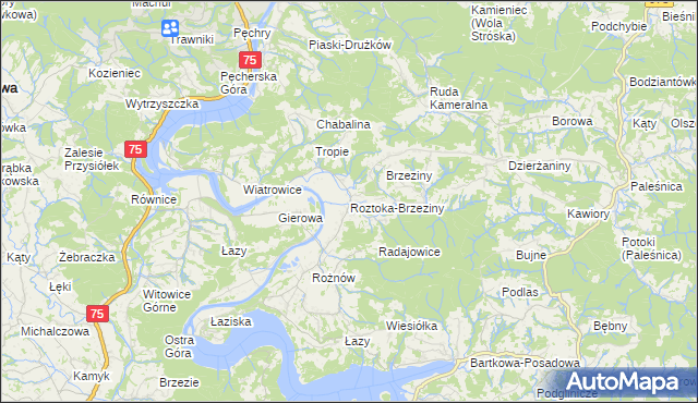 mapa Roztoka-Brzeziny, Roztoka-Brzeziny na mapie Targeo