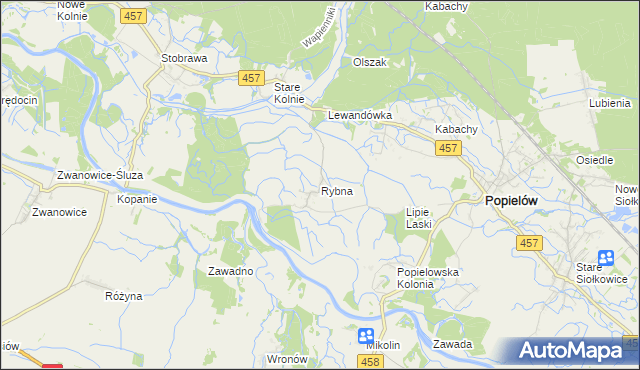 mapa Rybna gmina Popielów, Rybna gmina Popielów na mapie Targeo