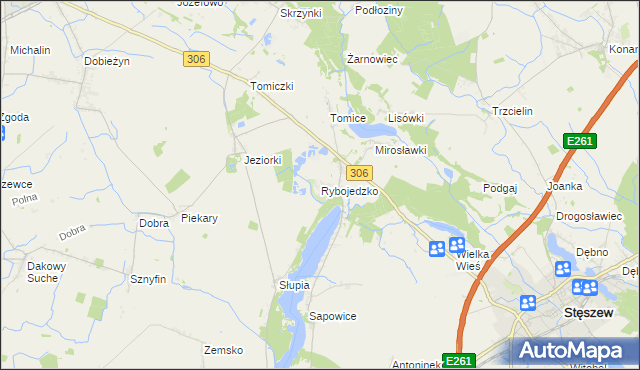 mapa Rybojedzko gmina Stęszew, Rybojedzko gmina Stęszew na mapie Targeo