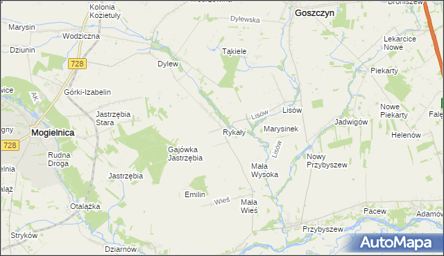 mapa Rykały, Rykały na mapie Targeo