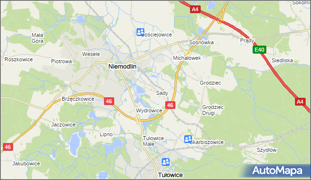 mapa Sady gmina Niemodlin, Sady gmina Niemodlin na mapie Targeo
