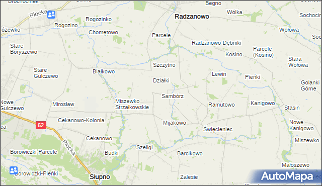 mapa Sambórz gmina Słupno, Sambórz gmina Słupno na mapie Targeo