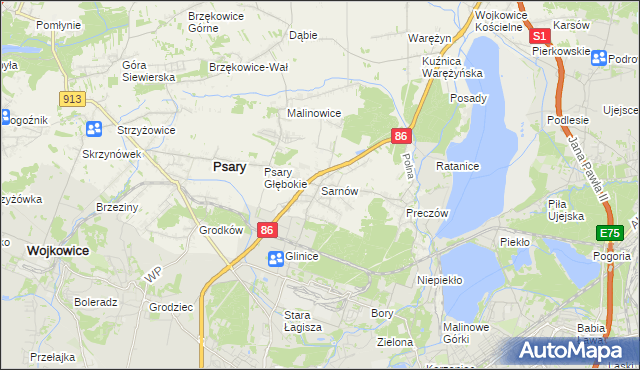 mapa Sarnów gmina Psary, Sarnów gmina Psary na mapie Targeo