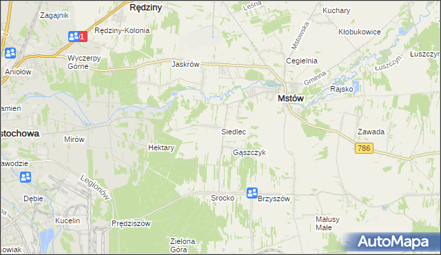 mapa Siedlec gmina Mstów, Siedlec gmina Mstów na mapie Targeo