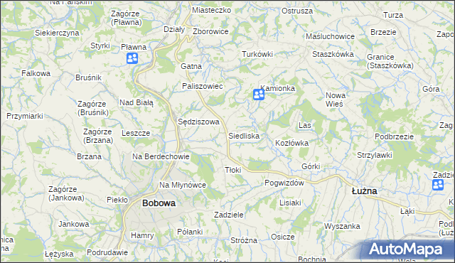 mapa Siedliska gmina Bobowa, Siedliska gmina Bobowa na mapie Targeo