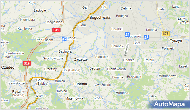 mapa Siedliska gmina Lubenia, Siedliska gmina Lubenia na mapie Targeo