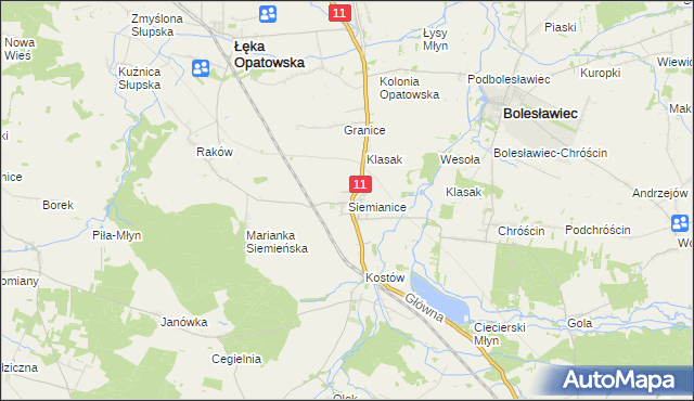 mapa Siemianice gmina Łęka Opatowska, Siemianice gmina Łęka Opatowska na mapie Targeo