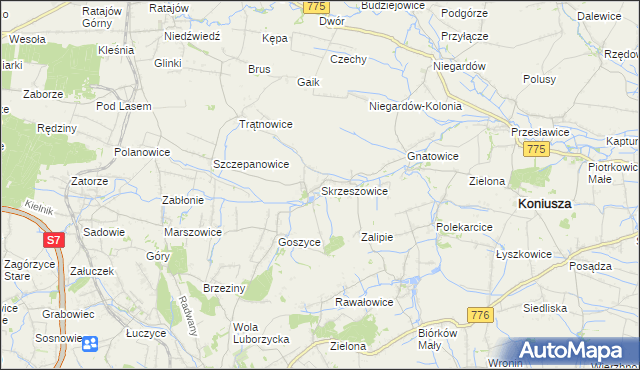 mapa Skrzeszowice, Skrzeszowice na mapie Targeo