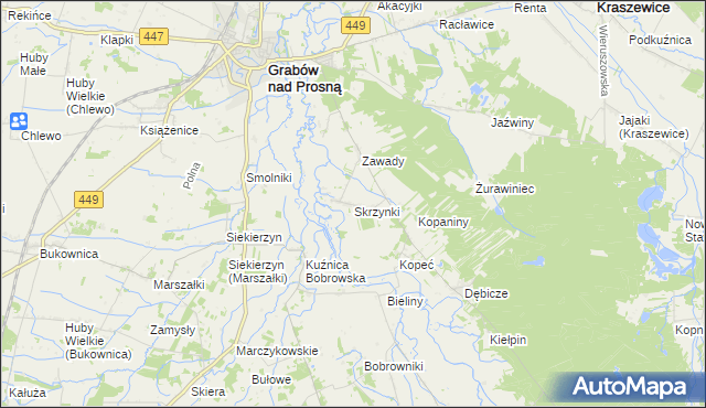 mapa Skrzynki gmina Grabów nad Prosną, Skrzynki gmina Grabów nad Prosną na mapie Targeo