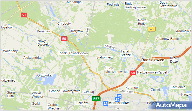 mapa Słabomierz gmina Radziejowice, Słabomierz gmina Radziejowice na mapie Targeo