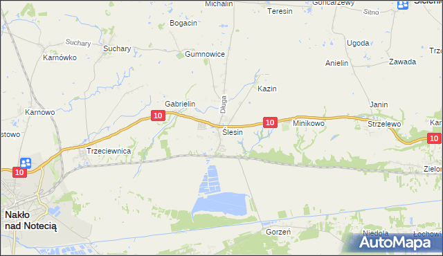 mapa Ślesin gmina Nakło nad Notecią, Ślesin gmina Nakło nad Notecią na mapie Targeo