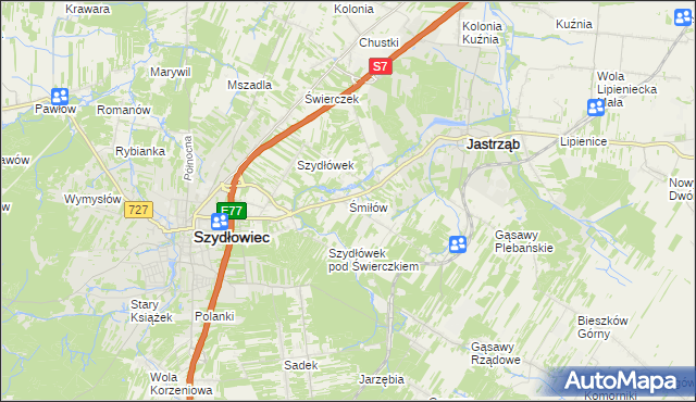 mapa Śmiłów gmina Jastrząb, Śmiłów gmina Jastrząb na mapie Targeo