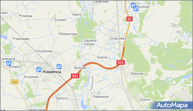 mapa Sobota gmina Rokietnica, Sobota gmina Rokietnica na mapie Targeo