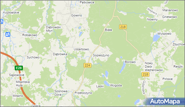 mapa Sopieszyno, Sopieszyno na mapie Targeo