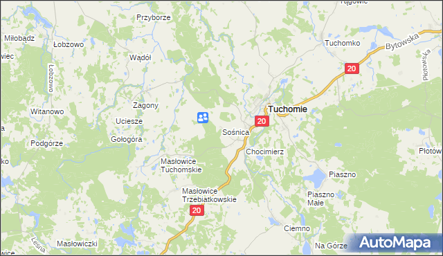 mapa Sośnica gmina Tuchomie, Sośnica gmina Tuchomie na mapie Targeo