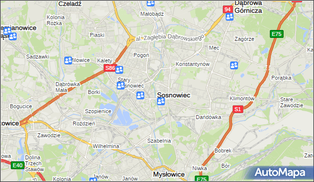 mapa Sosnowca, Sosnowiec na mapie Targeo