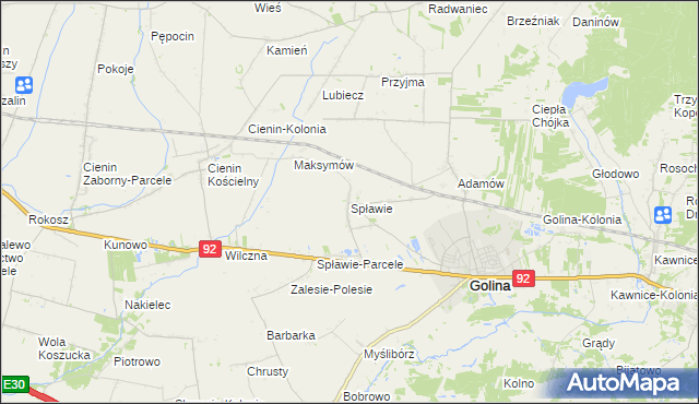 mapa Spławie gmina Golina, Spławie gmina Golina na mapie Targeo