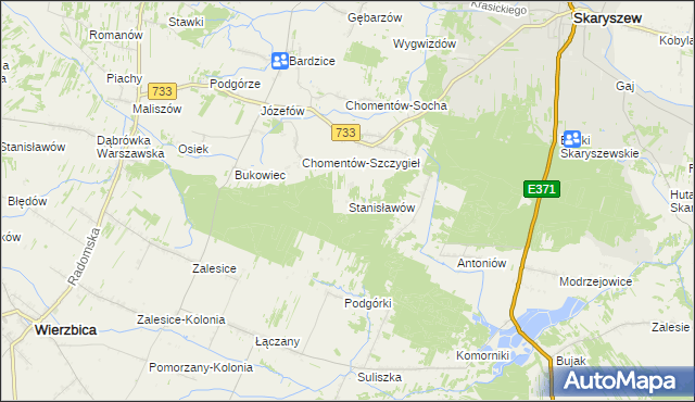 mapa Stanisławów gmina Skaryszew, Stanisławów gmina Skaryszew na mapie Targeo
