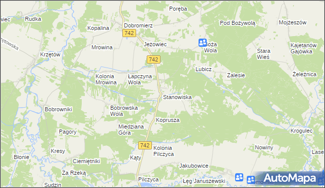 mapa Stanowiska gmina Kluczewsko, Stanowiska gmina Kluczewsko na mapie Targeo