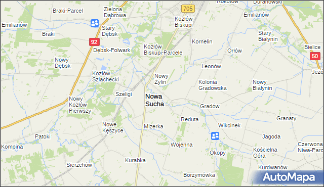 mapa Stara Sucha gmina Nowa Sucha, Stara Sucha gmina Nowa Sucha na mapie Targeo