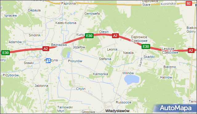 mapa Stefania gmina Władysławów, Stefania gmina Władysławów na mapie Targeo