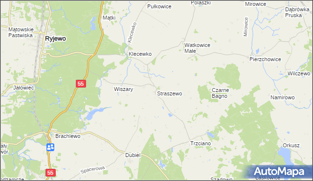 mapa Straszewo gmina Ryjewo, Straszewo gmina Ryjewo na mapie Targeo