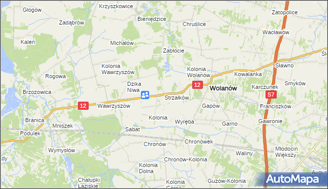 mapa Strzałków gmina Wolanów, Strzałków gmina Wolanów na mapie Targeo