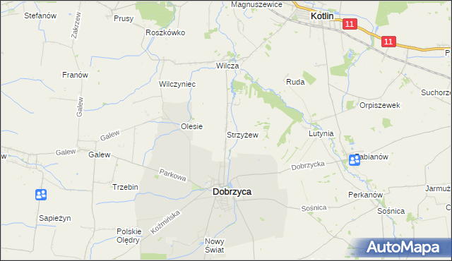 mapa Strzyżew gmina Dobrzyca, Strzyżew gmina Dobrzyca na mapie Targeo