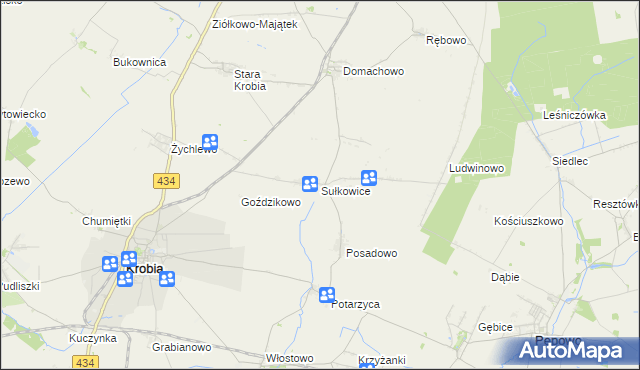 mapa Sułkowice gmina Krobia, Sułkowice gmina Krobia na mapie Targeo