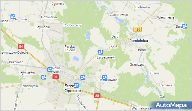 mapa Szczepanek gmina Strzelce Opolskie, Szczepanek gmina Strzelce Opolskie na mapie Targeo