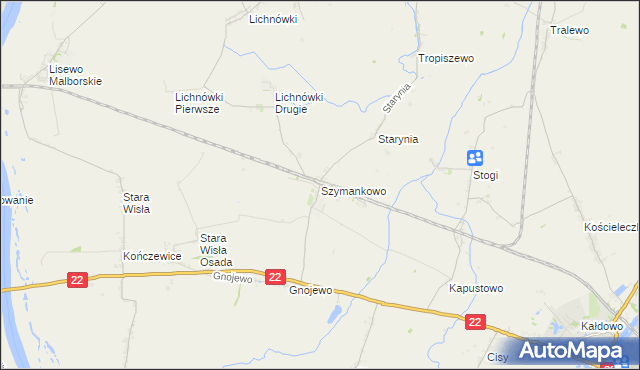 mapa Szymankowo gmina Lichnowy, Szymankowo gmina Lichnowy na mapie Targeo