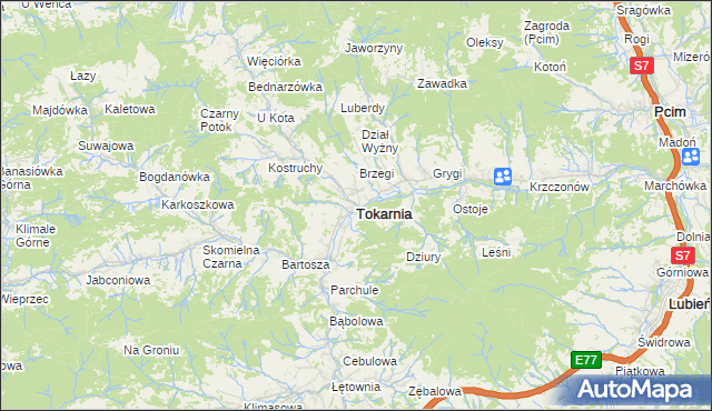 mapa Tokarnia powiat myślenicki, Tokarnia powiat myślenicki na mapie Targeo