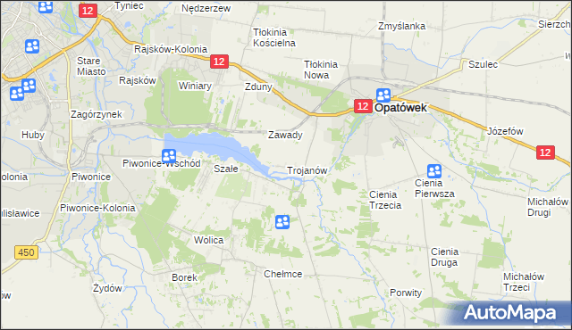 mapa Trojanów gmina Opatówek, Trojanów gmina Opatówek na mapie Targeo