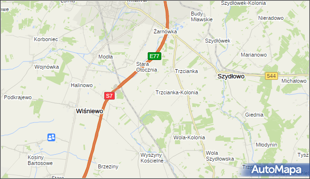 mapa Trzcianka-Kolonia gmina Szydłowo, Trzcianka-Kolonia gmina Szydłowo na mapie Targeo