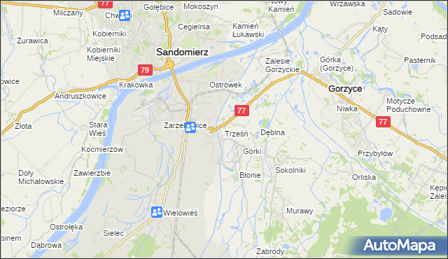 mapa Trześń gmina Gorzyce, Trześń gmina Gorzyce na mapie Targeo