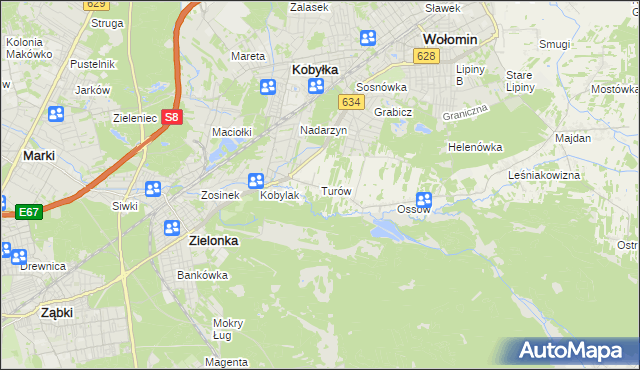 mapa Turów gmina Wołomin, Turów gmina Wołomin na mapie Targeo