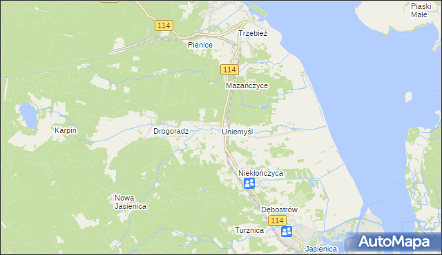 mapa Uniemyśl gmina Police, Uniemyśl gmina Police na mapie Targeo